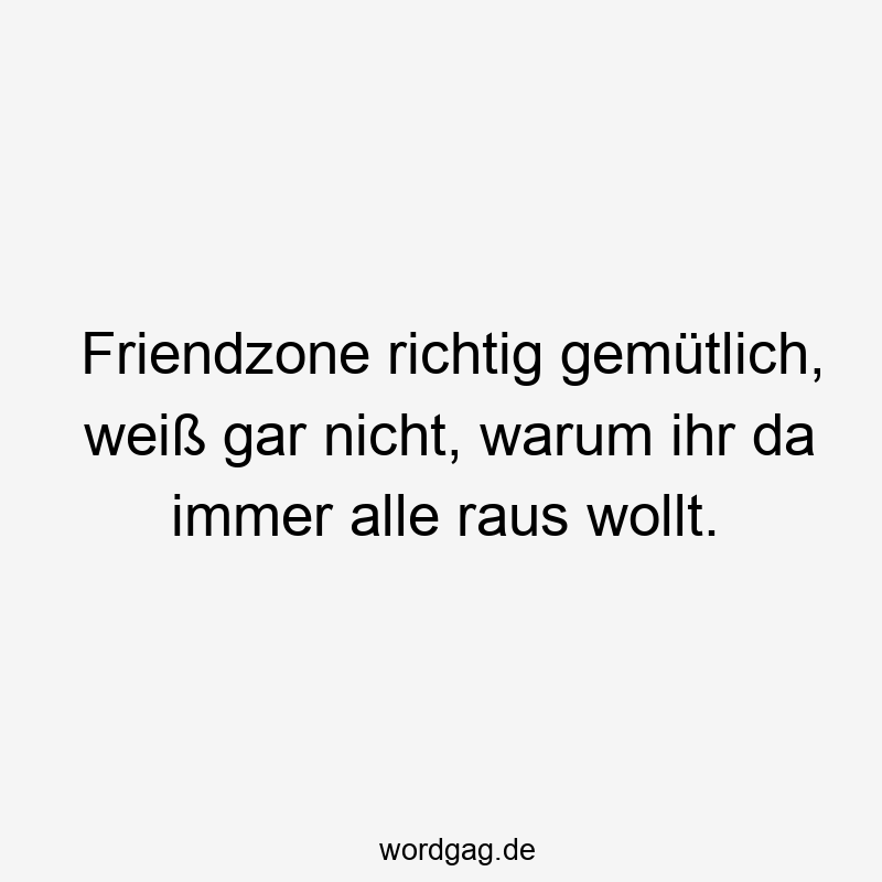 Lustige Sprüche: richtig - Friendzone richtig gemütlich, weiß gar nicht, warum ihr da immer alle raus wollt.