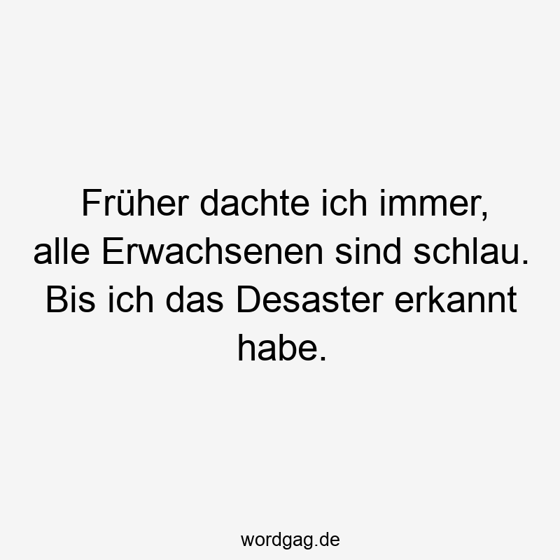 Früher dachte ich immer, alle Erwachsenen sind schlau. Bis ich das Desaster erkannt habe.