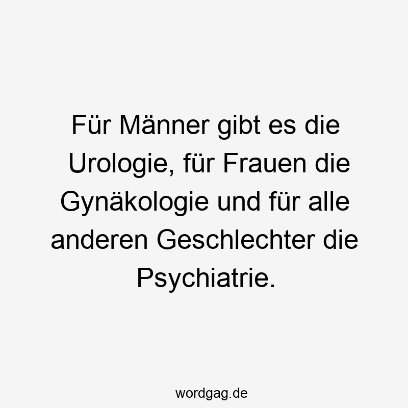 Für Männer gibt es die Urologie, für Frauen die Gynäkologie und für alle anderen Geschlechter die Psychiatrie.