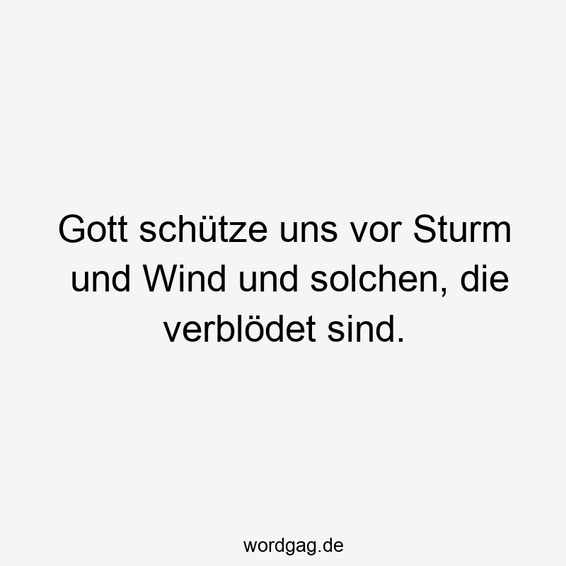 Lustige Sprüche: Sturm - Gott schütze uns vor Sturm und Wind und solchen, die verblödet sind.