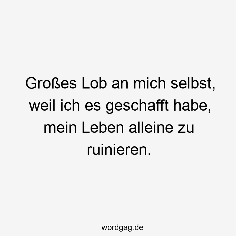 Großes Lob an mich selbst, weil ich es geschafft habe, mein Leben alleine zu ruinieren.