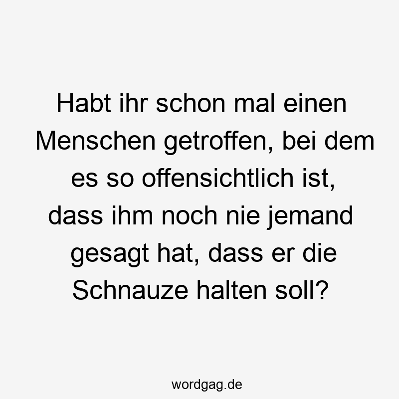 Habt ihr schon mal einen Menschen getroffen, bei dem es so offensichtlich ist, dass ihm noch nie jemand gesagt hat, dass er die Schnauze halten soll?