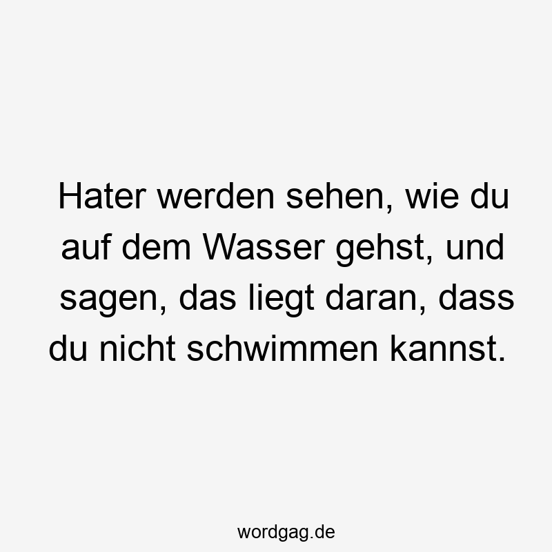 Hater werden sehen, wie du auf dem Wasser gehst, und sagen, das liegt daran, dass du nicht schwimmen kannst.