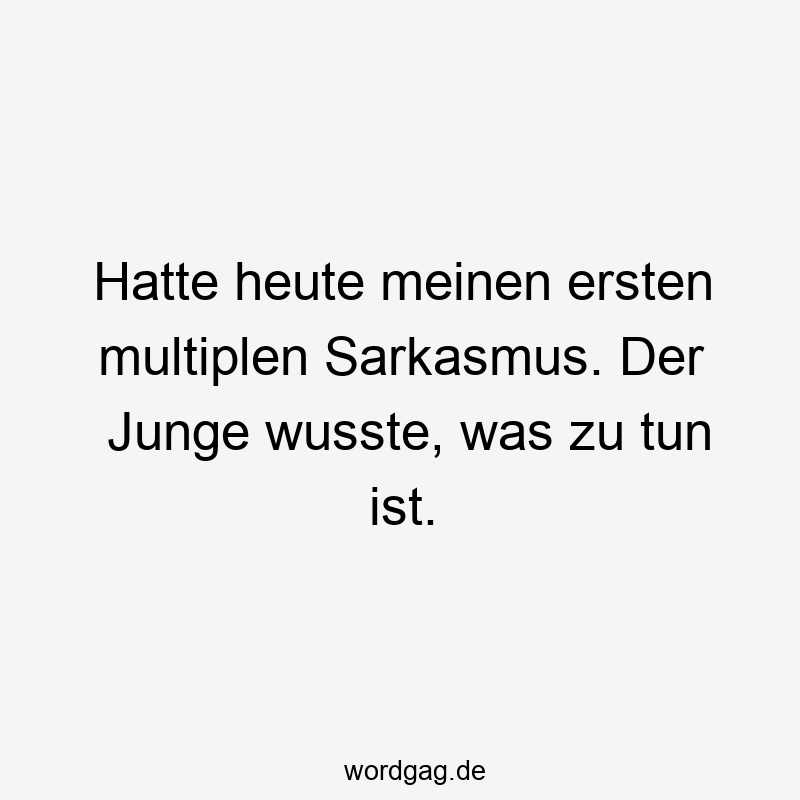 Hatte heute meinen ersten multiplen Sarkasmus. Der Junge wusste, was zu tun ist.