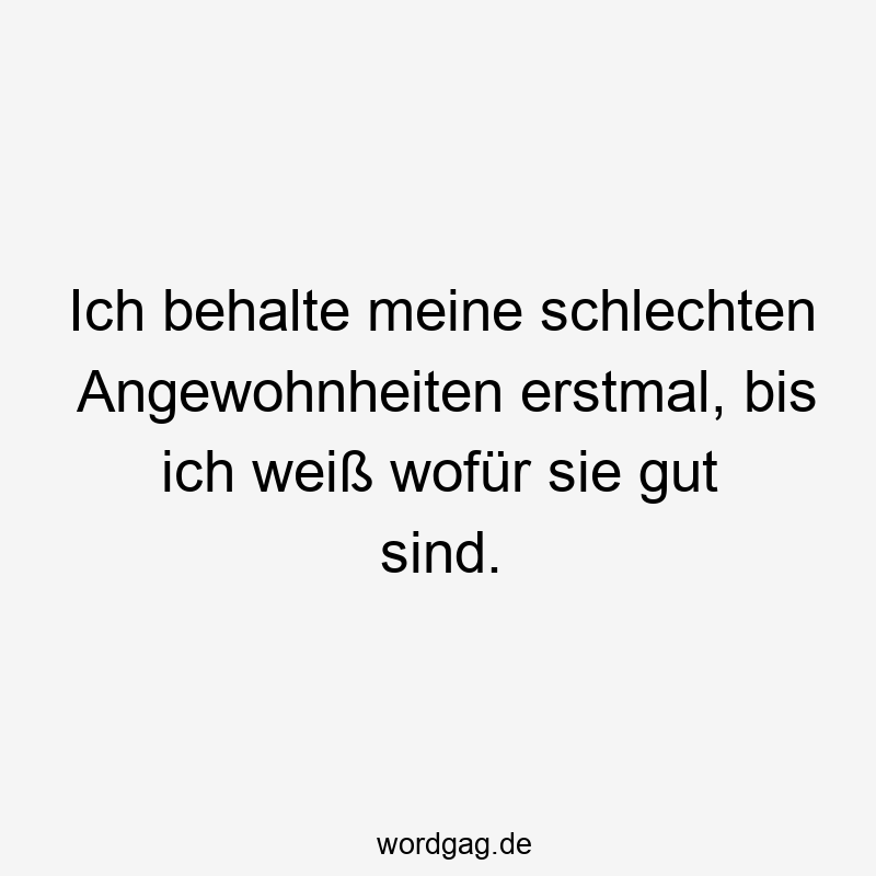 Ich behalte meine schlechten Angewohnheiten erstmal, bis ich weiß wofür sie gut sind.