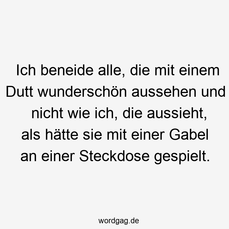 Lustige Sprüche: Steckdose - Ich beneide alle, die mit einem Dutt wunderschön aussehen und nicht wie ich, die aussieht, als hätte sie mit einer Gabel an einer Steckdose gespielt.