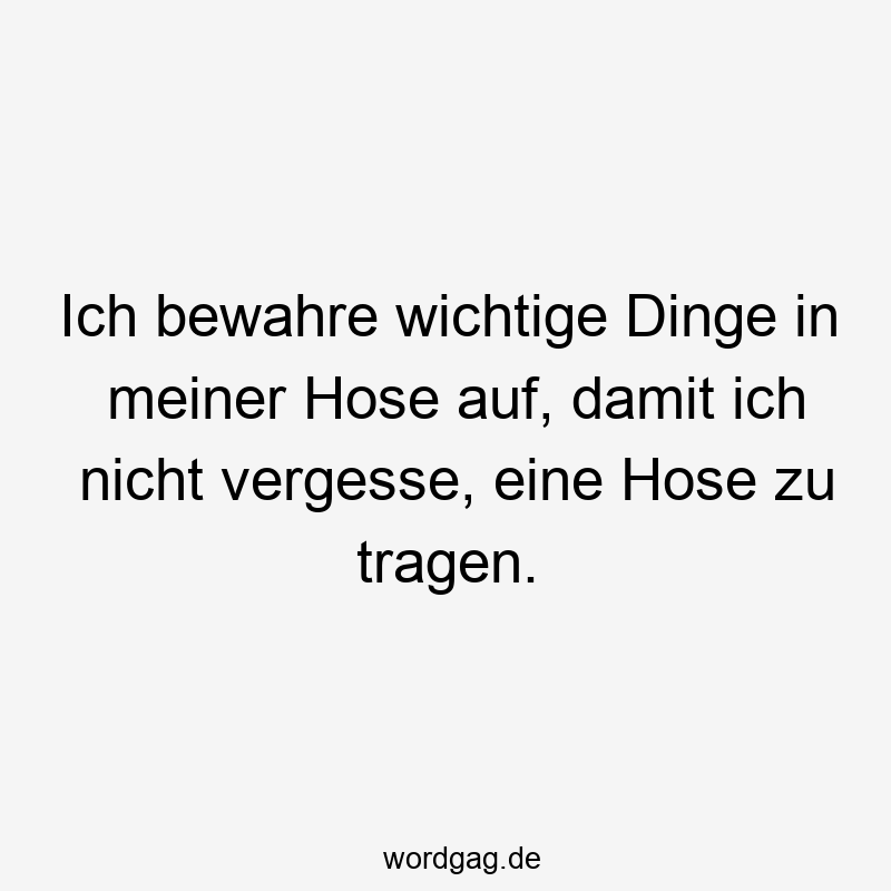 Ich bewahre wichtige Dinge in meiner Hose auf, damit ich nicht vergesse, eine Hose zu tragen.