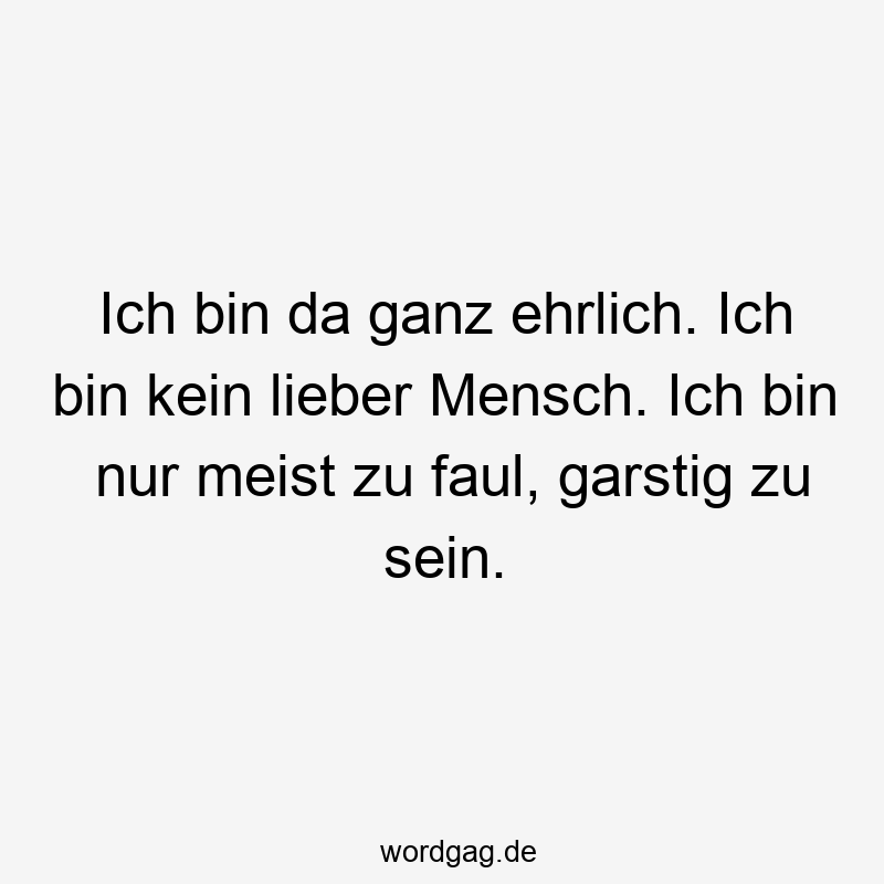 96 Lustige Faul Sprüche - Ich bin da ganz ehrlich. Ich bin kein lieber Mensch. Ich bin nur meist zu faul, garstig zu sein.
