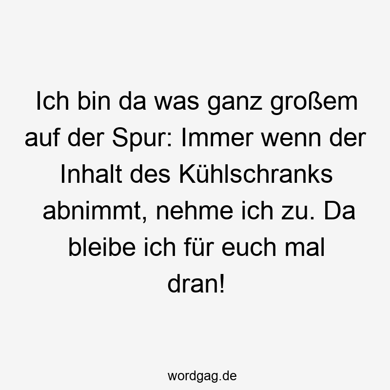 Ich bin da was ganz großem auf der Spur: Immer wenn der Inhalt des Kühlschranks abnimmt, nehme ich zu. Da bleibe ich für euch mal dran!