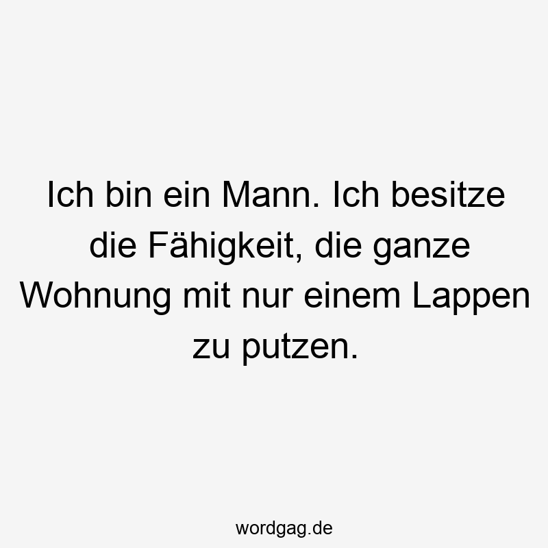 Ich bin ein Mann. Ich besitze die Fähigkeit, die ganze Wohnung mit nur einem Lappen zu putzen.
