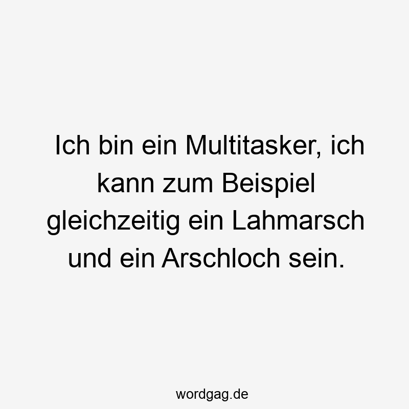 Ich bin ein Multitasker, ich kann zum Beispiel gleichzeitig ein Lahmarsch und ein Arschloch sein.