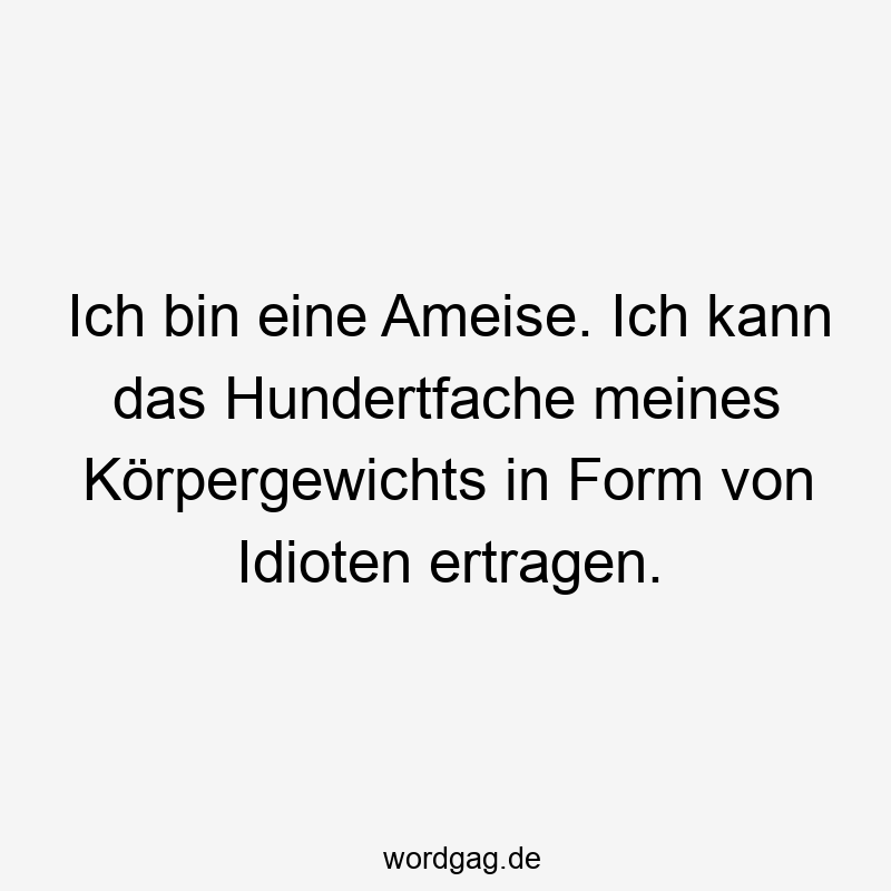 Ich bin eine Ameise. Ich kann das Hundertfache meines Körpergewichts in Form von Idioten ertragen.