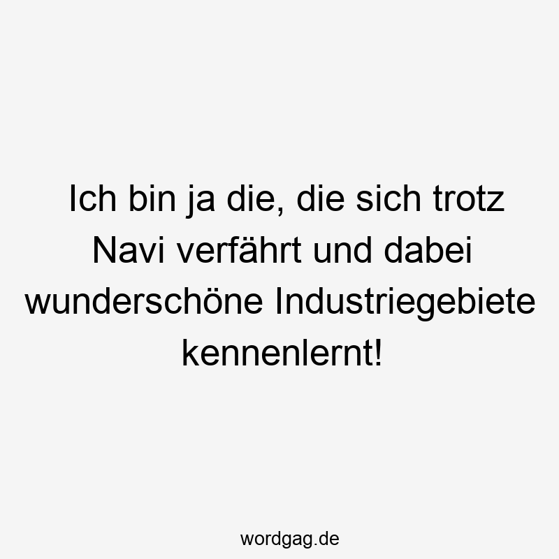 Lustige Sprüche: Navi - Ich bin ja die, die sich trotz Navi verfährt und dabei wunderschöne Industriegebiete kennenlernt!