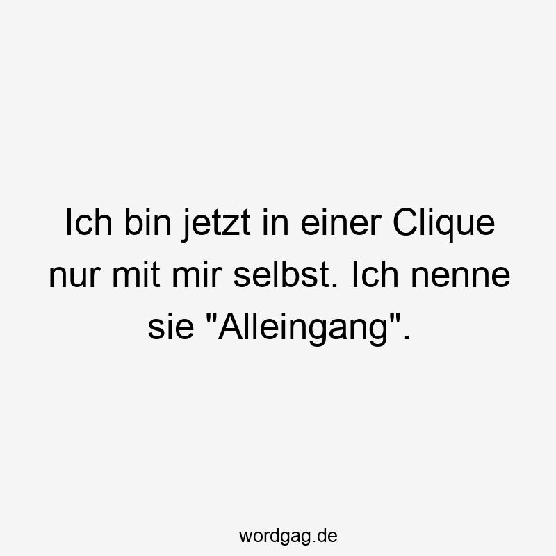 Ich bin jetzt in einer Clique nur mit mir selbst. Ich nenne sie „Alleingang“.