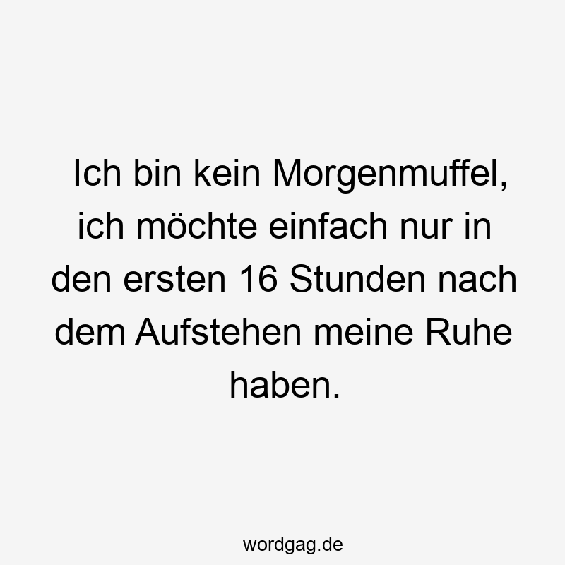 Lustige Sprüche: Morgenmuffel - Ich bin kein Morgenmuffel, ich möchte einfach nur in den ersten 16 Stunden nach dem Aufstehen meine Ruhe haben.