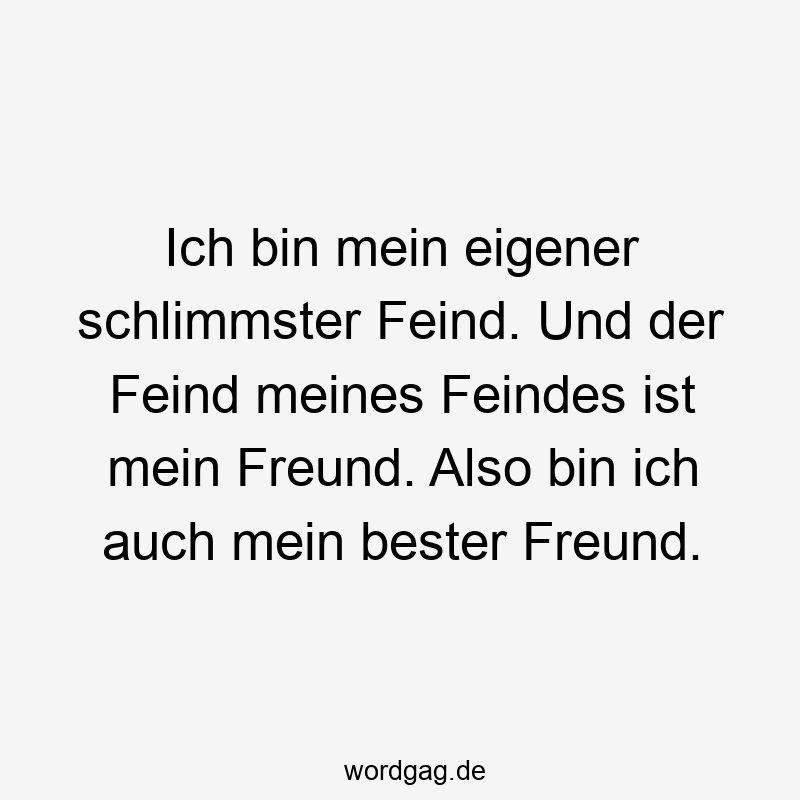 Ich bin mein eigener schlimmster Feind. Und der Feind meines Feindes ist mein Freund. Also bin ich auch mein bester Freund.