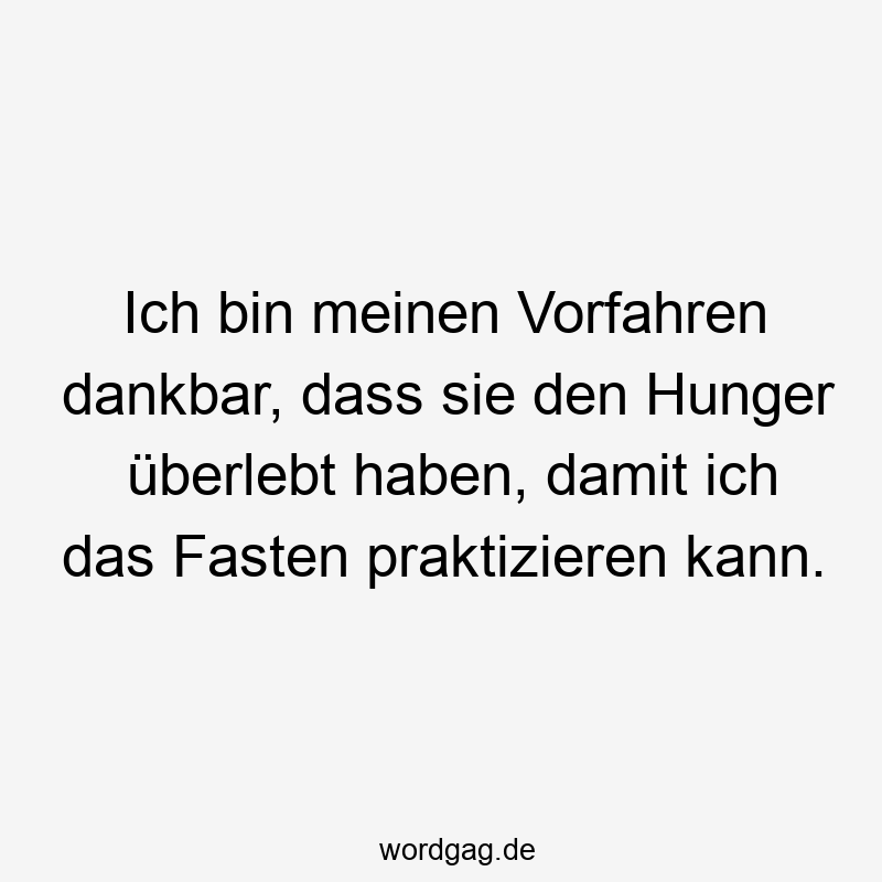 Lustige Sprüche: Vorfahren - Ich bin meinen Vorfahren dankbar, dass sie den Hunger überlebt haben, damit ich das Fasten praktizieren kann.