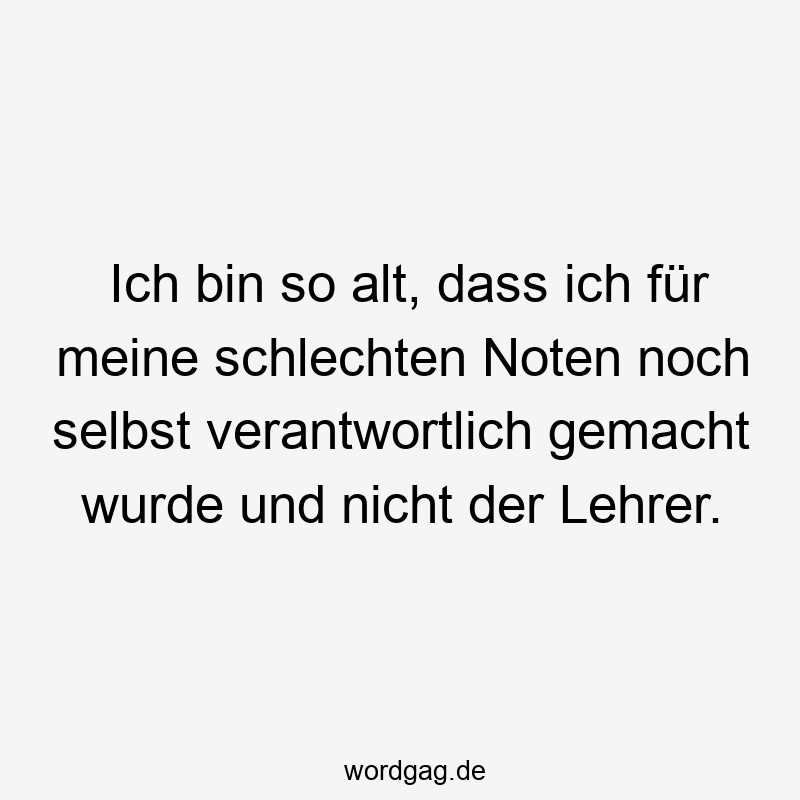 Lustige schlechte Noten Sprüche - Ich bin so alt, dass ich für meine schlechten Noten noch selbst verantwortlich gemacht wurde und nicht der Lehrer.