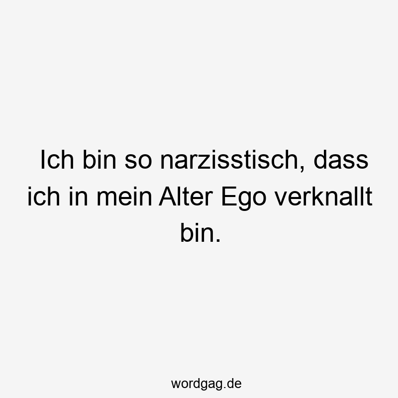 Lustige Sprüche: Alter Ego - Ich bin so narzisstisch, dass ich in mein Alter Ego verknallt bin.