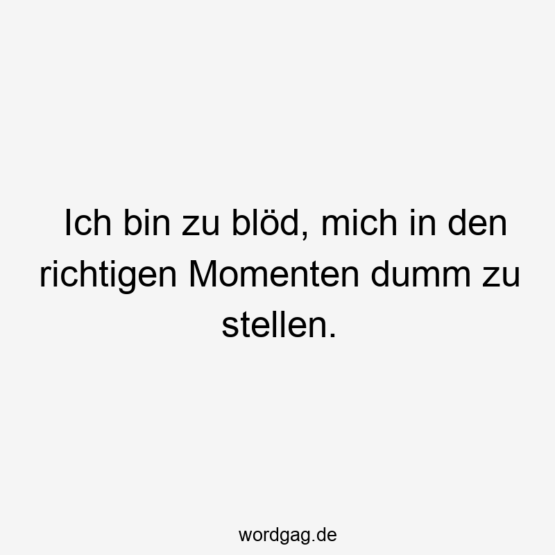 Ich bin zu blöd, mich in den richtigen Momenten dumm zu stellen.