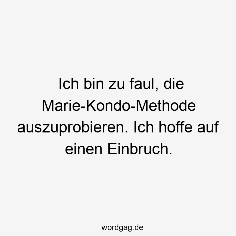 Ich bin zu faul, die Marie-Kondo-Methode auszuprobieren. Ich hoffe auf einen Einbruch.