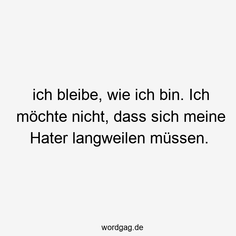 ich bleibe, wie ich bin. Ich möchte nicht, dass sich meine Hater langweilen müssen.
