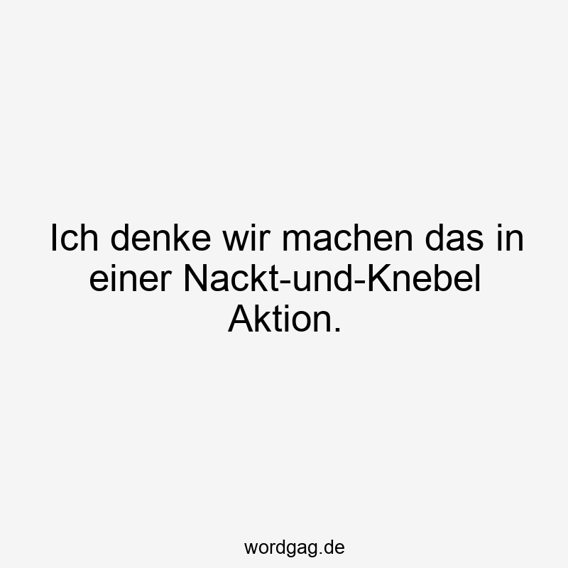 Ich denke wir machen das in einer Nackt-und-Knebel Aktion.