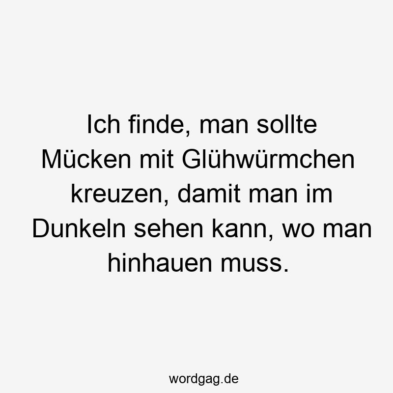 Ich finde, man sollte Mücken mit Glühwürmchen kreuzen, damit man im Dunkeln sehen kann, wo man hinhauen muss.