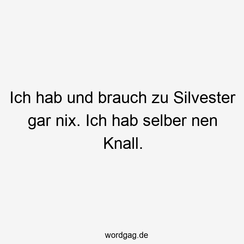 Lustige Sprüche: Knall - Ich hab und brauch zu Silvester gar nix. Ich hab selber nen Knall.
