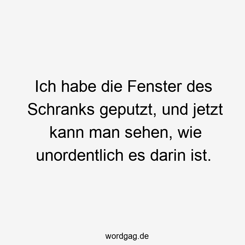 Lustige Sprüche: Reinigung - Ich habe die Fenster des Schranks geputzt, und jetzt kann man sehen, wie unordentlich es darin ist.