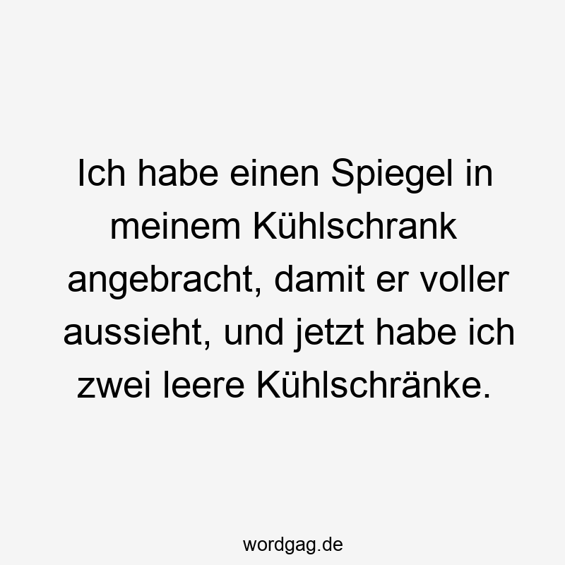 Ich habe einen Spiegel in meinem Kühlschrank angebracht, damit er voller aussieht, und jetzt habe ich zwei leere Kühlschränke.