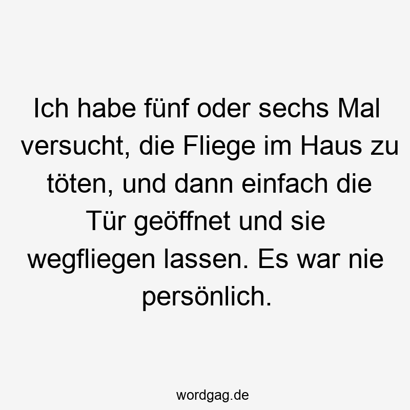 195 Lustige lassen Sprüche - Ich habe fünf oder sechs Mal versucht, die Fliege im Haus zu töten, und dann einfach die Tür geöffnet und sie wegfliegen lassen. Es war nie persönlich.