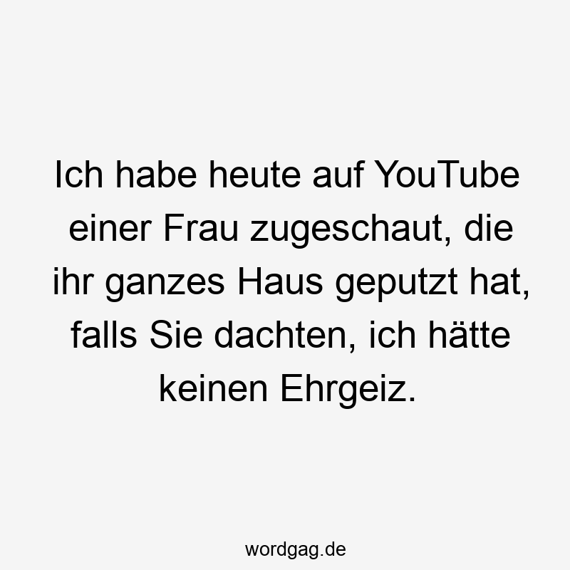 Ich habe heute auf YouTube einer Frau zugeschaut, die ihr ganzes Haus geputzt hat, falls Sie dachten, ich hätte keinen Ehrgeiz.