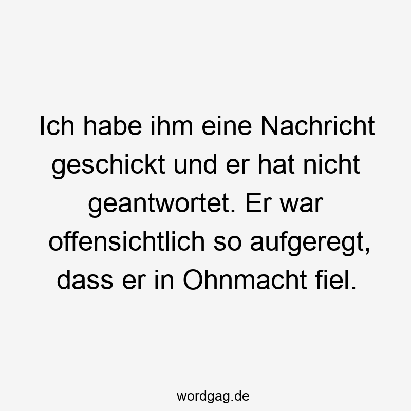 Ich habe ihm eine Nachricht geschickt und er hat nicht geantwortet. Er war offensichtlich so aufgeregt, dass er in Ohnmacht fiel.