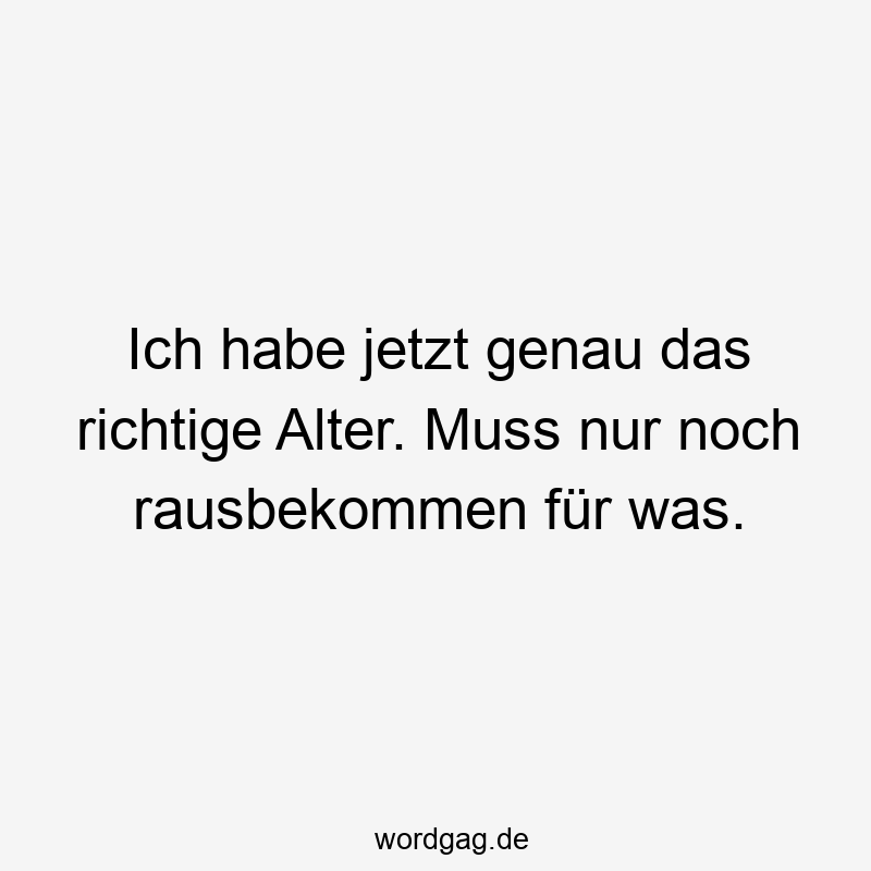 Ich habe jetzt genau das richtige Alter. Muss nur noch rausbekommen für was.