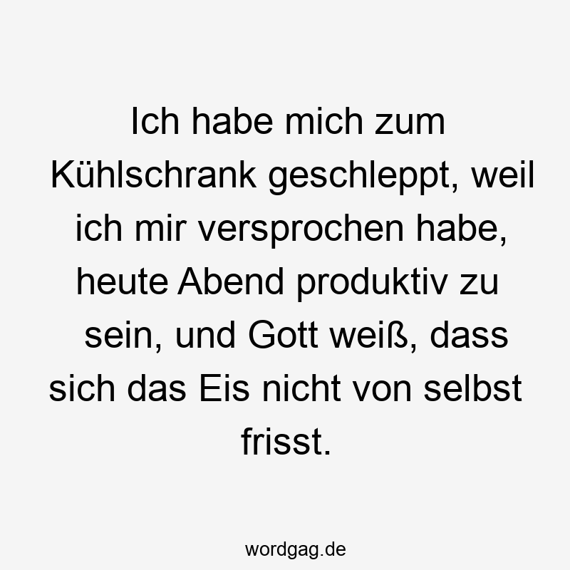 Ich habe mich zum Kühlschrank geschleppt, weil ich mir versprochen habe, heute Abend produktiv zu sein, und Gott weiß, dass sich das Eis nicht von selbst frisst.