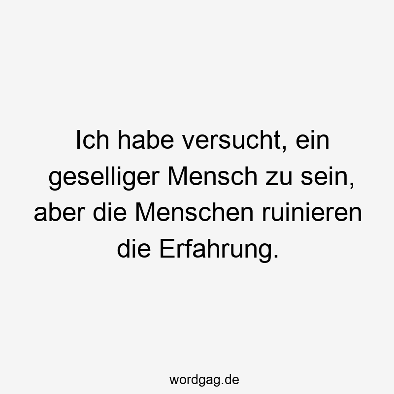 Ich habe versucht, ein geselliger Mensch zu sein, aber die Menschen ruinieren die Erfahrung.