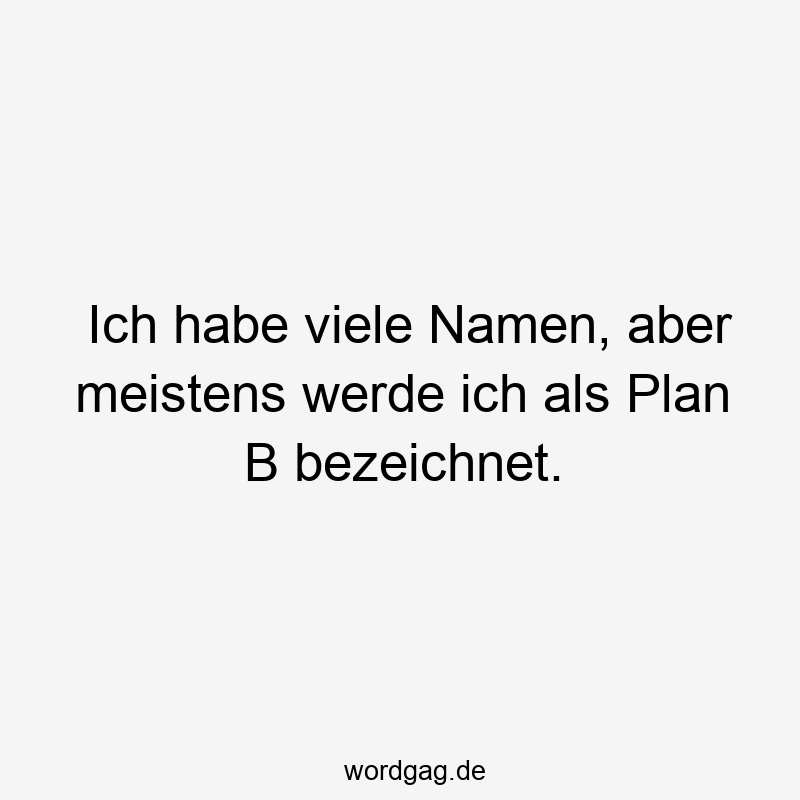 Ich habe viele Namen, aber meistens werde ich als Plan B bezeichnet.