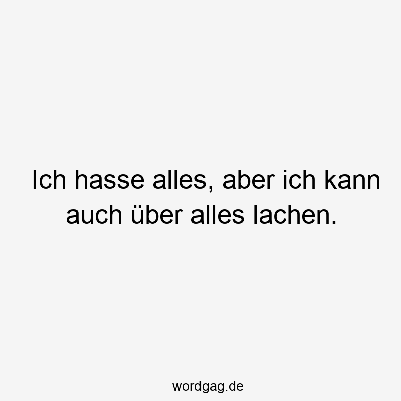 Ich hasse alles, aber ich kann auch über alles lachen.
