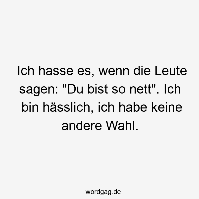 Ich hasse es, wenn die Leute sagen: „Du bist so nett“. Ich bin hässlich, ich habe keine andere Wahl.