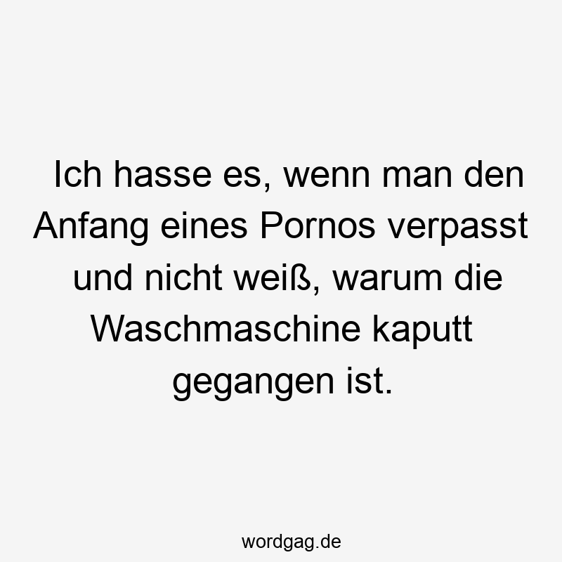 Ich hasse es, wenn man den Anfang eines Pornos verpasst und nicht weiß, warum die Waschmaschine kaputt gegangen ist.