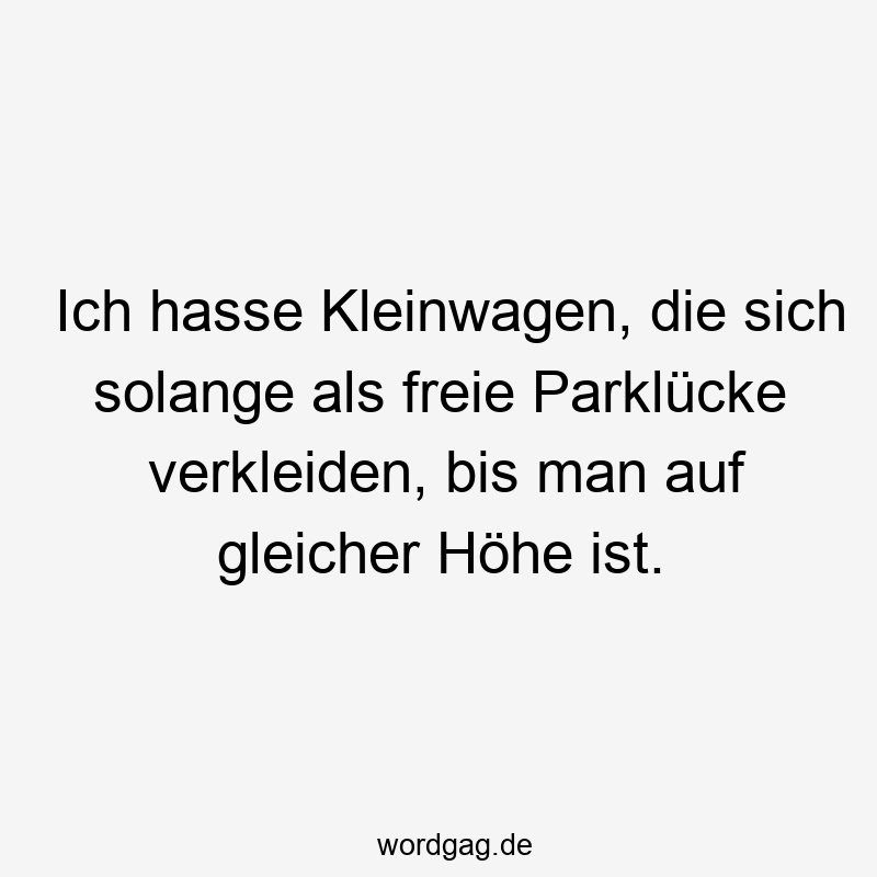 Ich hasse Kleinwagen, die sich solange als freie Parklücke verkleiden, bis man auf gleicher Höhe ist.