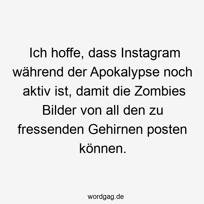 Ich hoffe, dass Instagram während der Apokalypse noch aktiv ist, damit die Zombies Bilder von all den zu fressenden Gehirnen posten können.