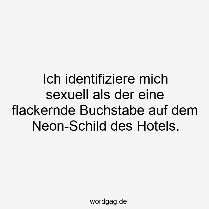 Ich identifiziere mich sexuell als der eine flackernde Buchstabe auf dem Neon-Schild des Hotels.