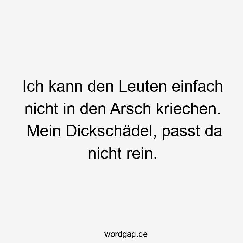 Ich kann den Leuten einfach nicht in den Arsch kriechen. Mein Dickschädel, passt da nicht rein.