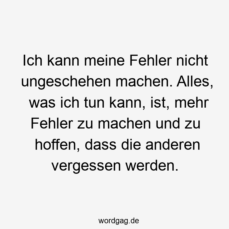 Ich kann meine Fehler nicht ungeschehen machen. Alles, was ich tun kann, ist, mehr Fehler zu machen und zu hoffen, dass die anderen vergessen werden.