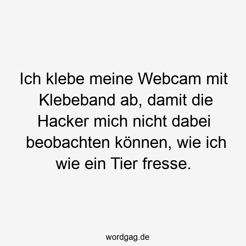 Lustige Sprüche: Klebeband - Ich klebe meine Webcam mit Klebeband ab, damit die Hacker mich nicht dabei beobachten können, wie ich wie ein Tier fresse.