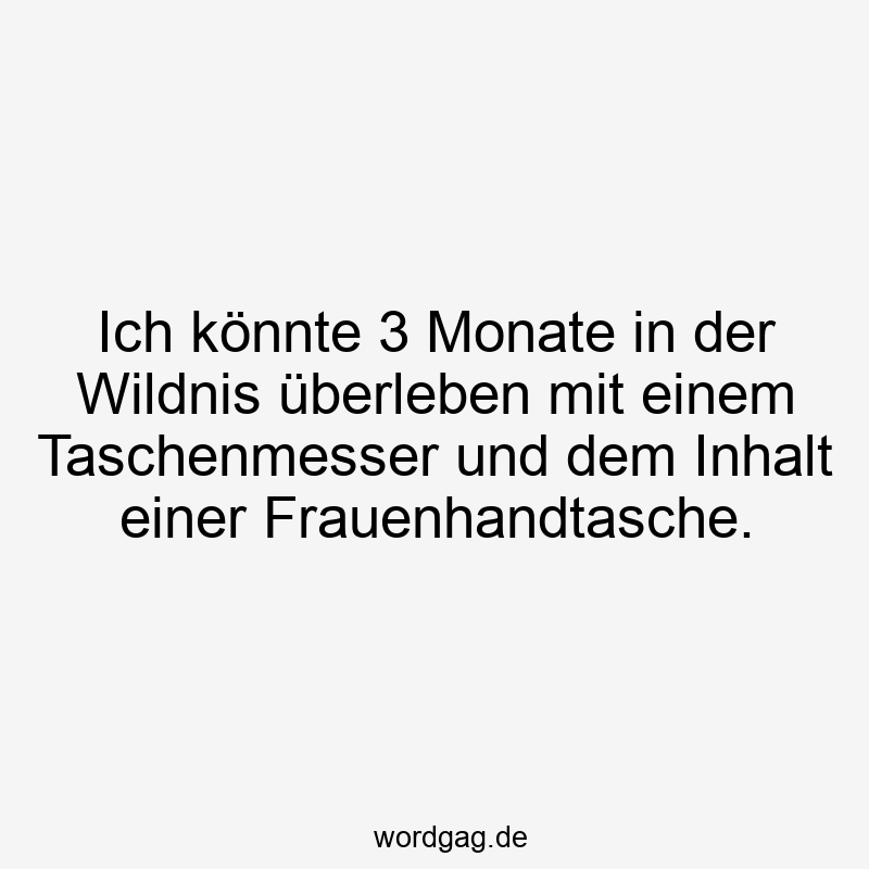 Ich könnte 3 Monate in der Wildnis überleben mit einem Taschenmesser und dem Inhalt einer Frauenhandtasche.