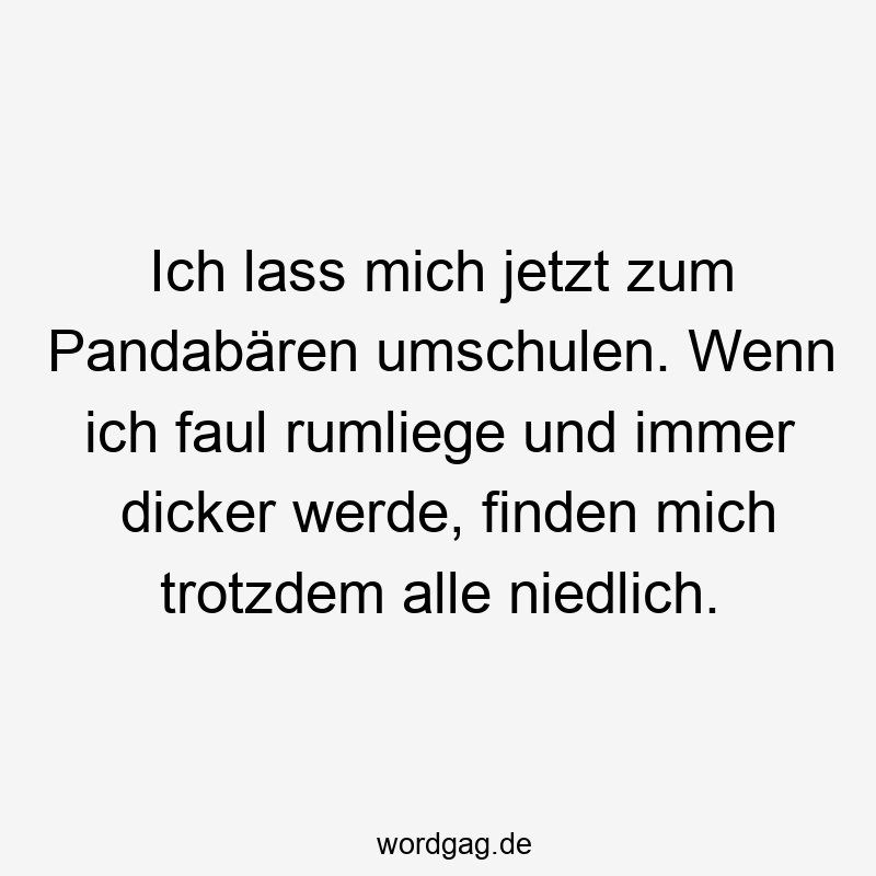 Ich lass mich jetzt zum Pandabären umschulen. Wenn ich faul rumliege und immer dicker werde, finden mich trotzdem alle niedlich.