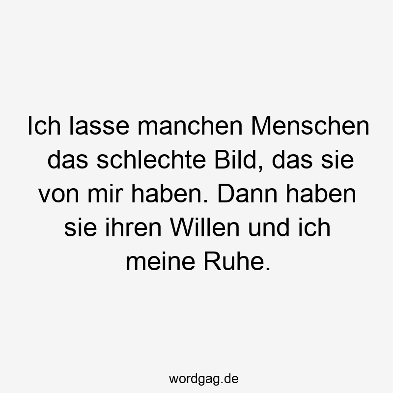 Ich lasse manchen Menschen das schlechte Bild, das sie von mir haben. Dann haben sie ihren Willen und ich meine Ruhe.